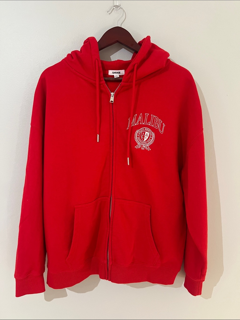 Garage Red Malibu Zip-up Oversized Hoodie• Size S